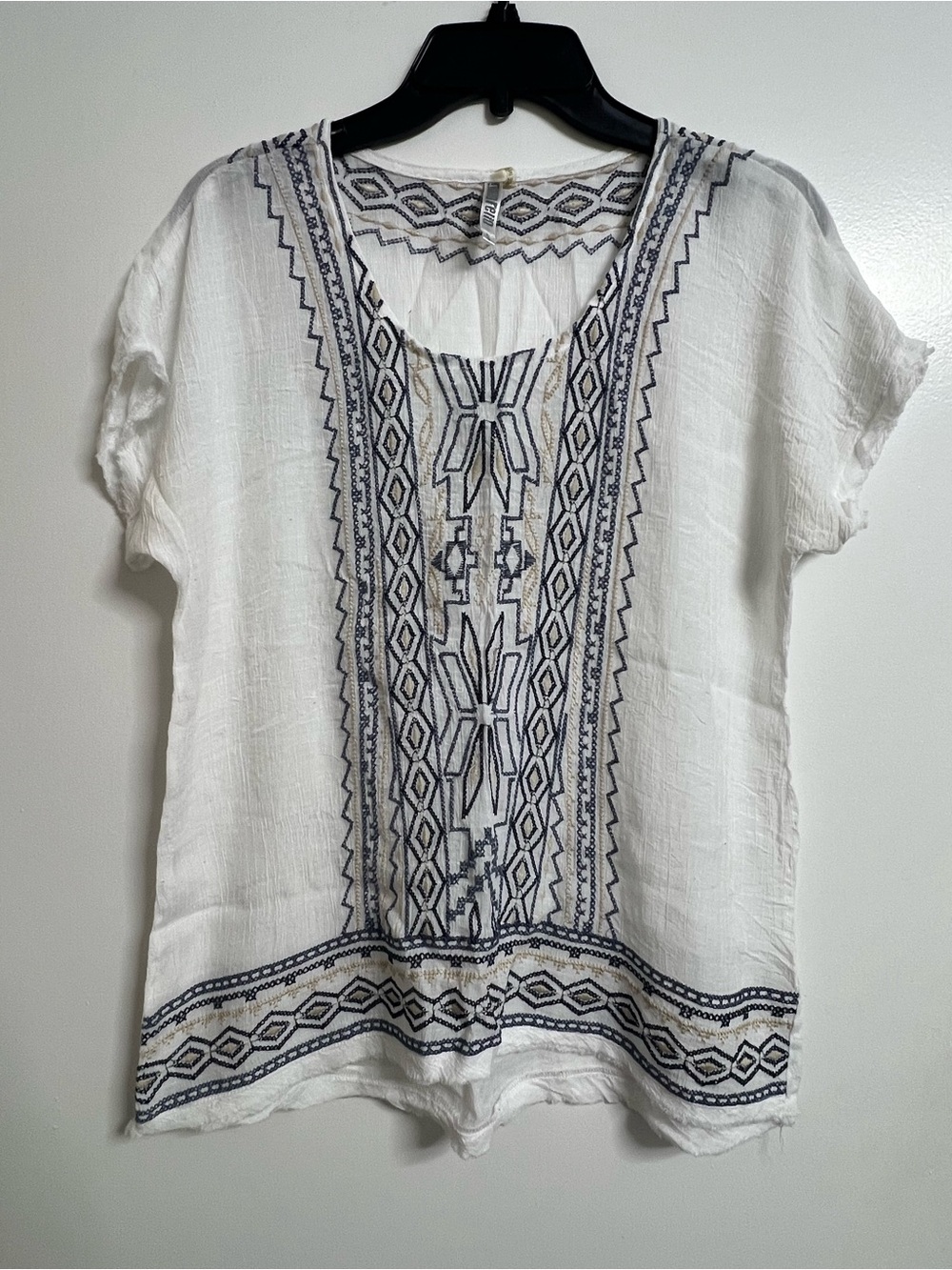 Embroidered V-Neck Gauze White Boho Top